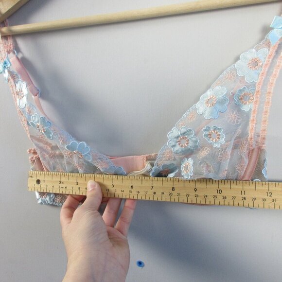For Love & Lemons Aurora Underwire Bra XS Pink Blue Floral Applique Designer 38 - Picture 10 of 12